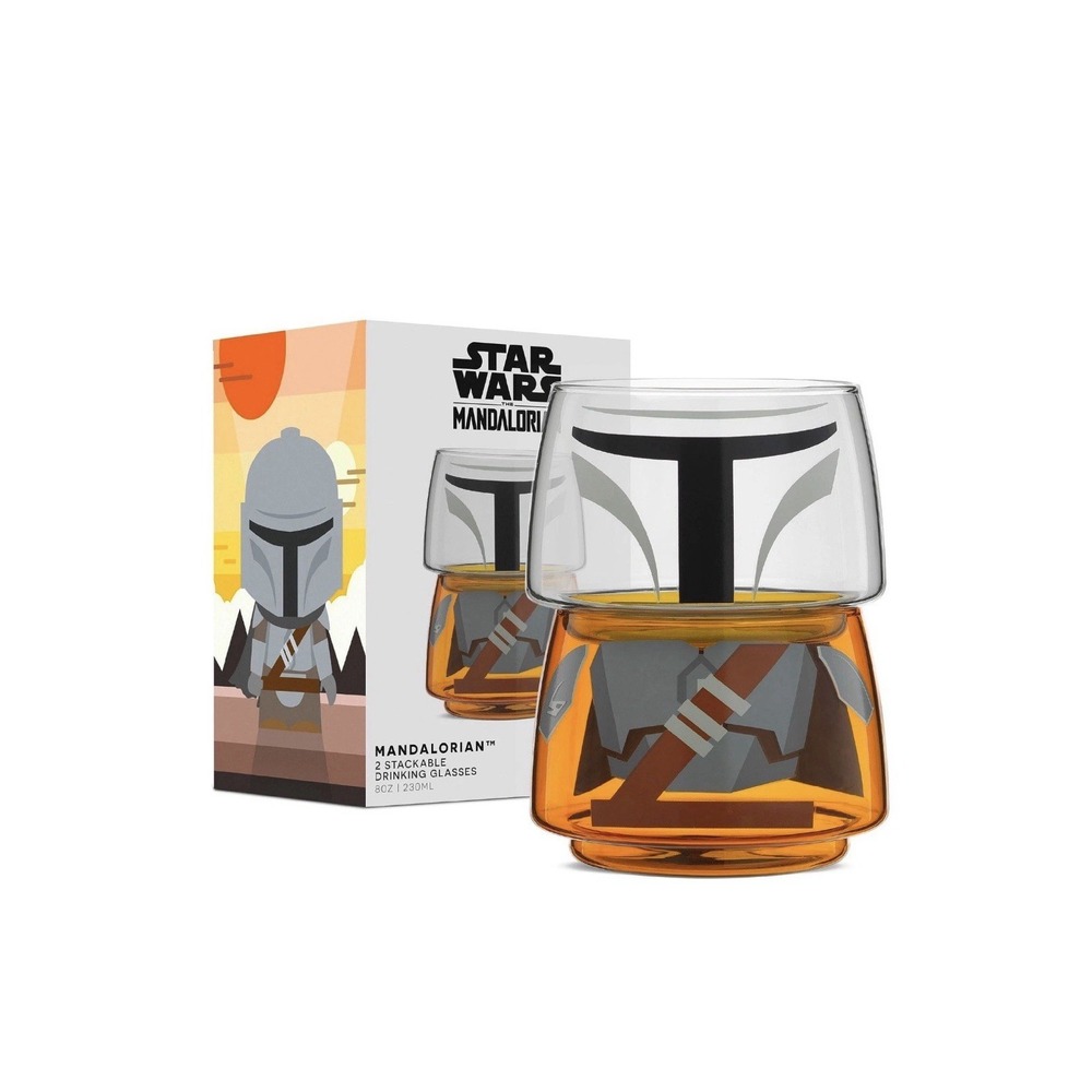 JoyJolt Star Wars Mandalorian Stackable Glass Set of 2 Tumblers 8 oz New In Box